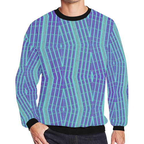 Mens Sweatshirt Crewneck Fleece Oversized Blue Purple Diamond Pattern Men's Oversized Fleece Crew Sweatshirt (Model H18)
