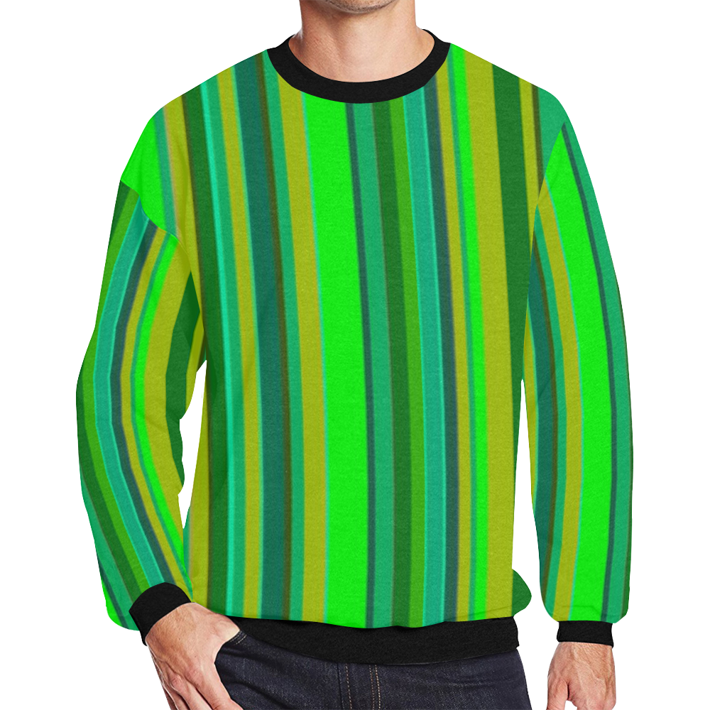 Mens Sweatshirt Crewneck Fleece Oversized Green Yellow Stripe Pattern Men's Oversized Fleece Crew Sweatshirt (Model H18)