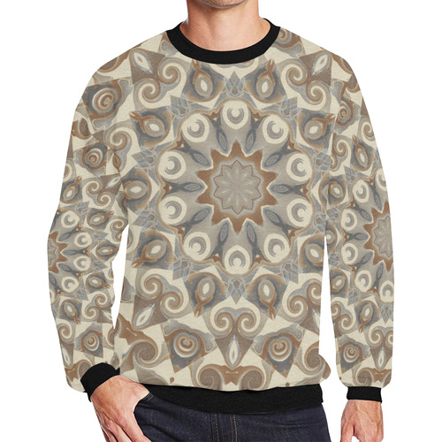 Mens Sweatshirt Crewneck Fleece Oversized Beige Gray Brown Mandala Pattern Men's Oversized Fleece Crew Sweatshirt (Model H18)