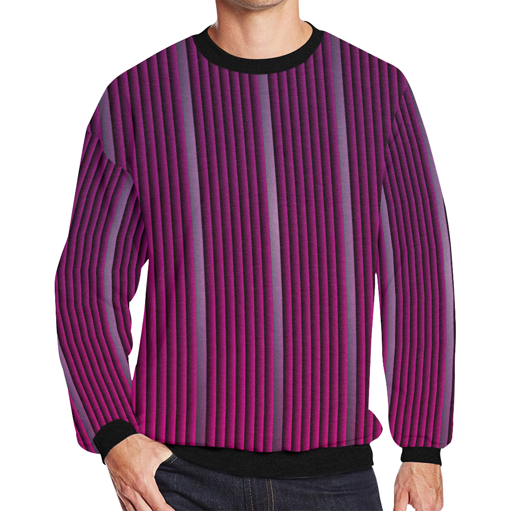 Mens Sweatshirt Crewneck Fleece Oversized Purple Striped Pattern Men's Oversized Fleece Crew Sweatshirt (Model H18)