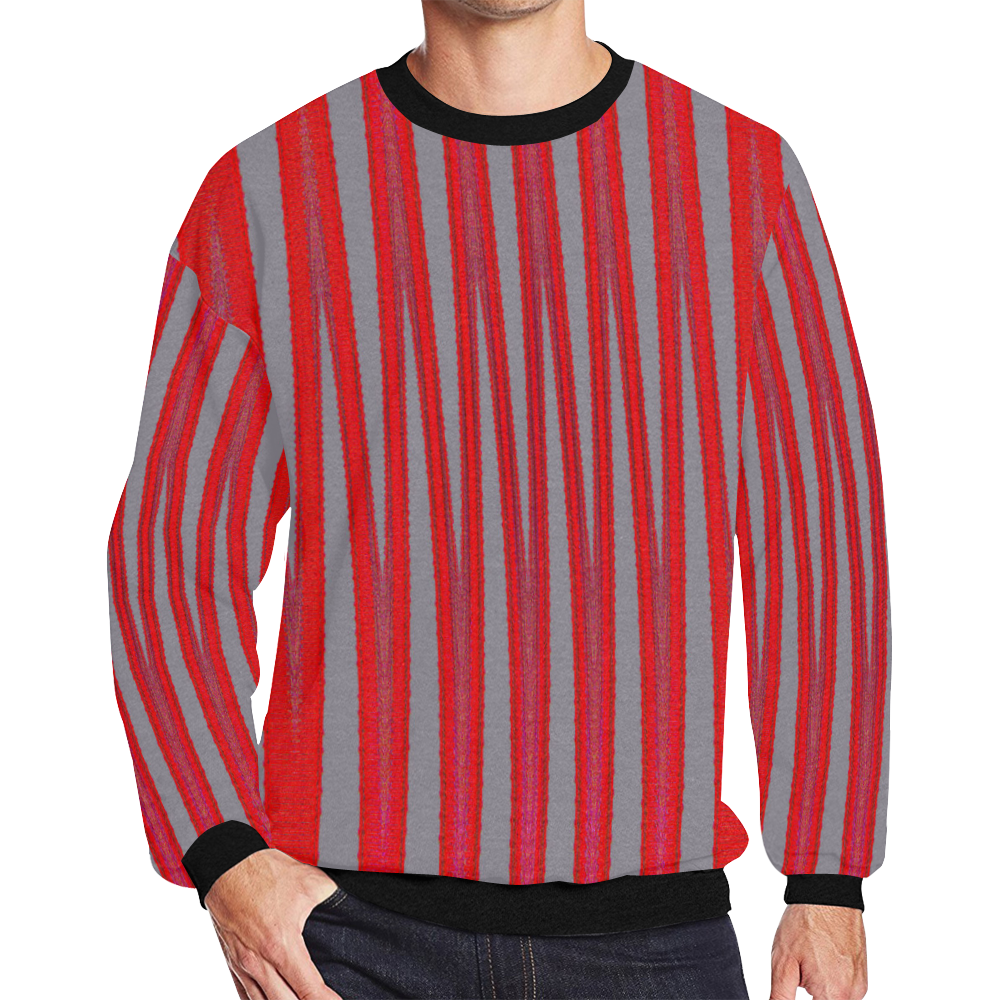 Mens Sweatshirt Crewneck Fleece Oversized Red Gray Purple Zig Zag Pattern Men's Oversized Fleece Crew Sweatshirt (Model H18)
