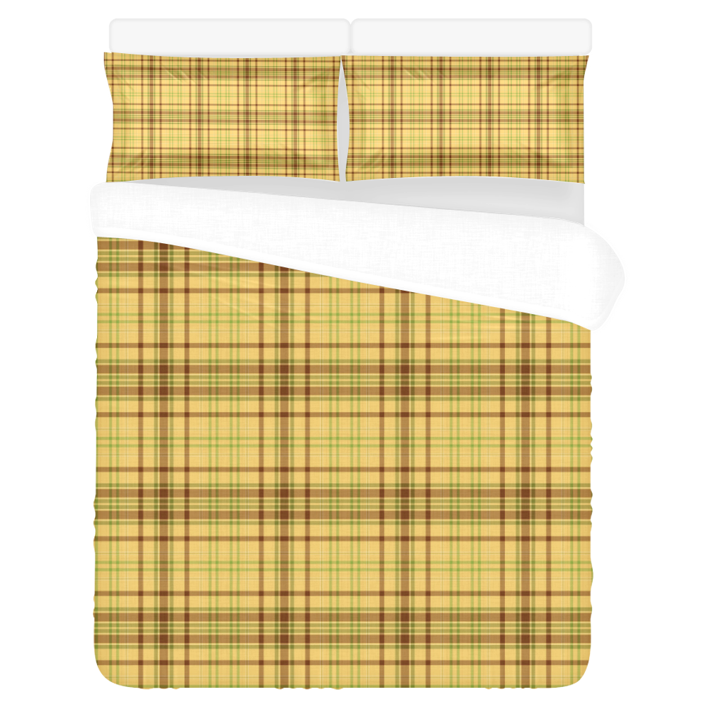Yellow Brown Plaid 3-Piece Bedding Set