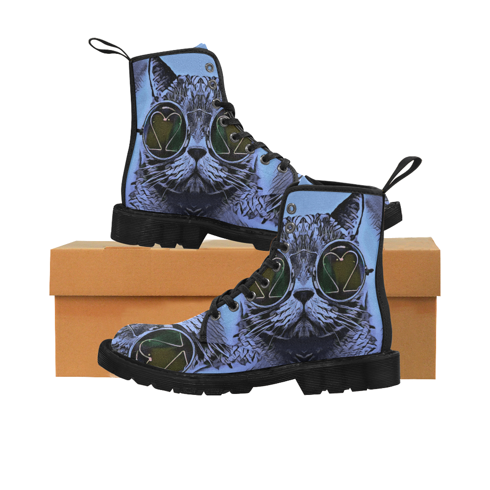 CAT KITTEN BLUE 4 WOMEN Martin Boots for Women (Black) (Model 1203H)