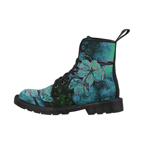 FLOWERS ART BLUE GREEN 4 WOMEN Martin Boots for Women (Black) (Model 1203H)