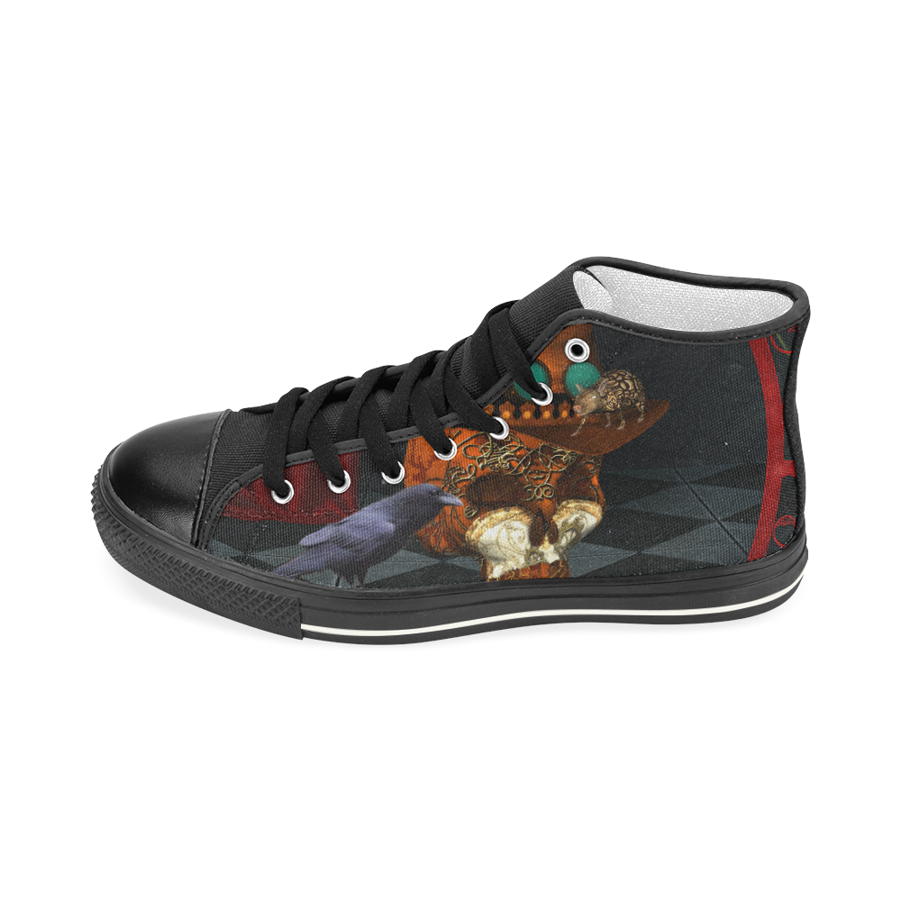 Steampunk skull with rat and hat Women's Classic High Top Canvas Shoes (Model 017)