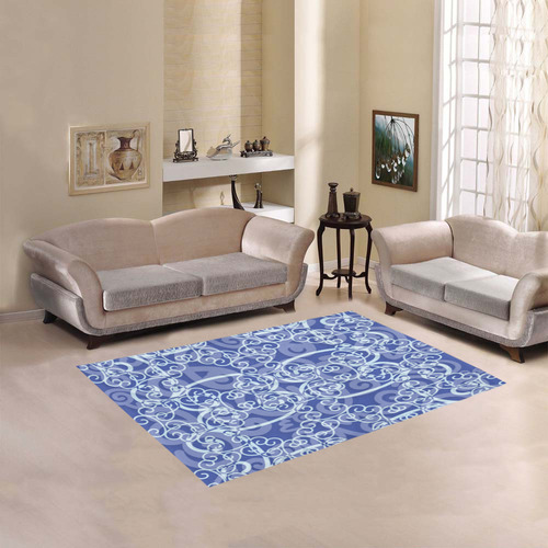 Blue and White Abstract Swirl Area Rug Area Rug 5'3''x4'