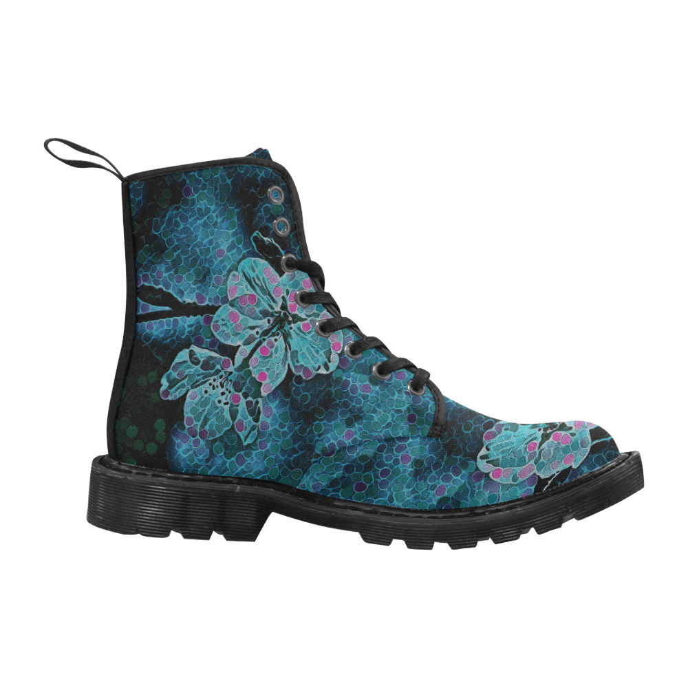 FLOWERS ART BLUE 4 WOMEN Martin Boots for Women (Black) (Model 1203H)