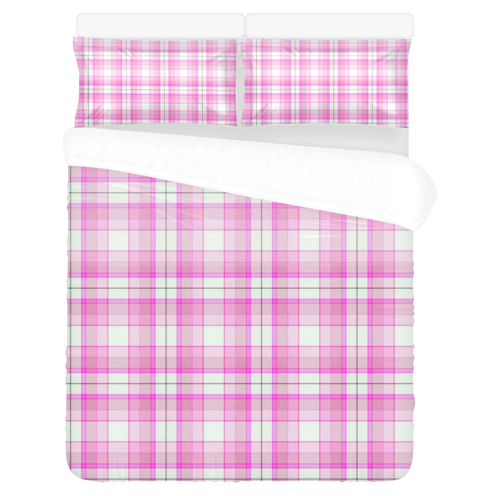 Pink Plaid 3-Piece Bedding Set