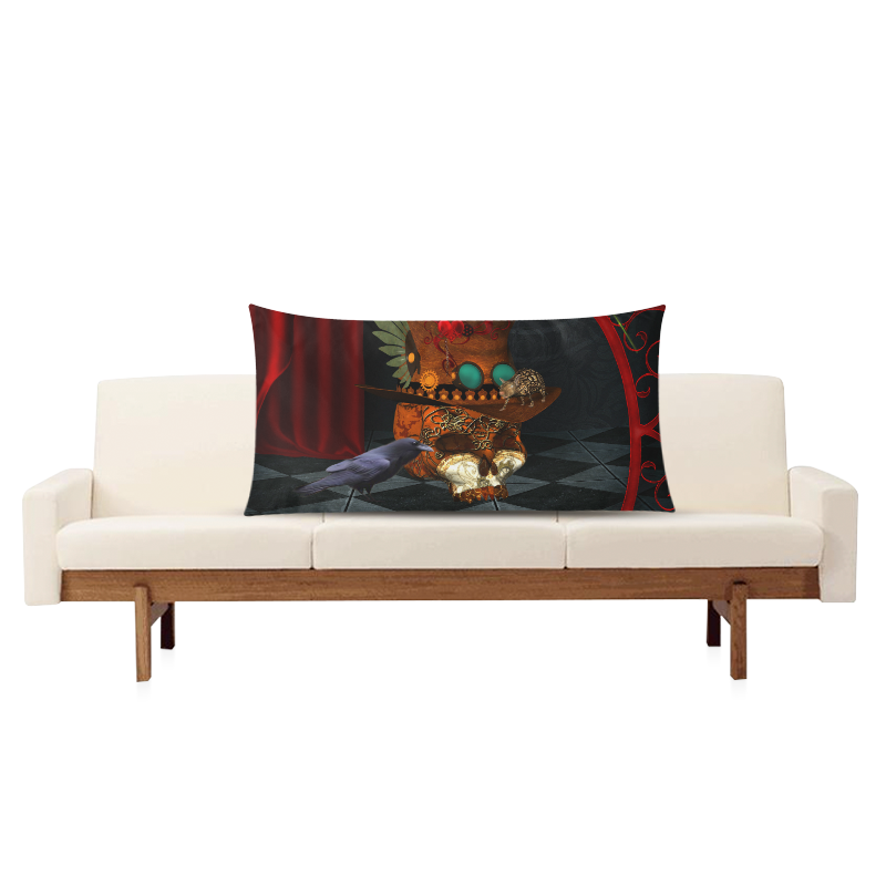 Steampunk skull with rat and hat Rectangle Pillow Case 20"x36"(Twin Sides)