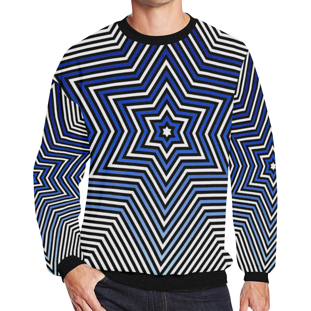 Mens Sweatshirt Crewneck Fleece Oversized Blue White Star Striped Pattern Men's Oversized Fleece Crew Sweatshirt (Model H18)