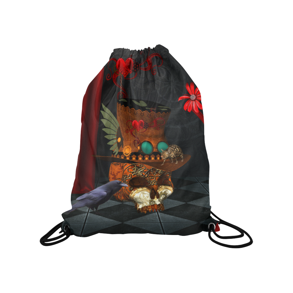 Steampunk skull with rat and hat Medium Drawstring Bag Model 1604 (Twin Sides) 13.8"(W) * 18.1"(H)