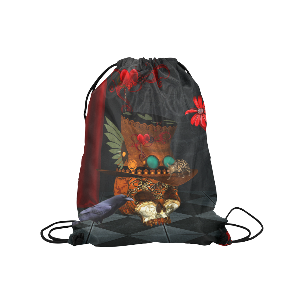 Steampunk skull with rat and hat Medium Drawstring Bag Model 1604 (Twin Sides) 13.8"(W) * 18.1"(H)