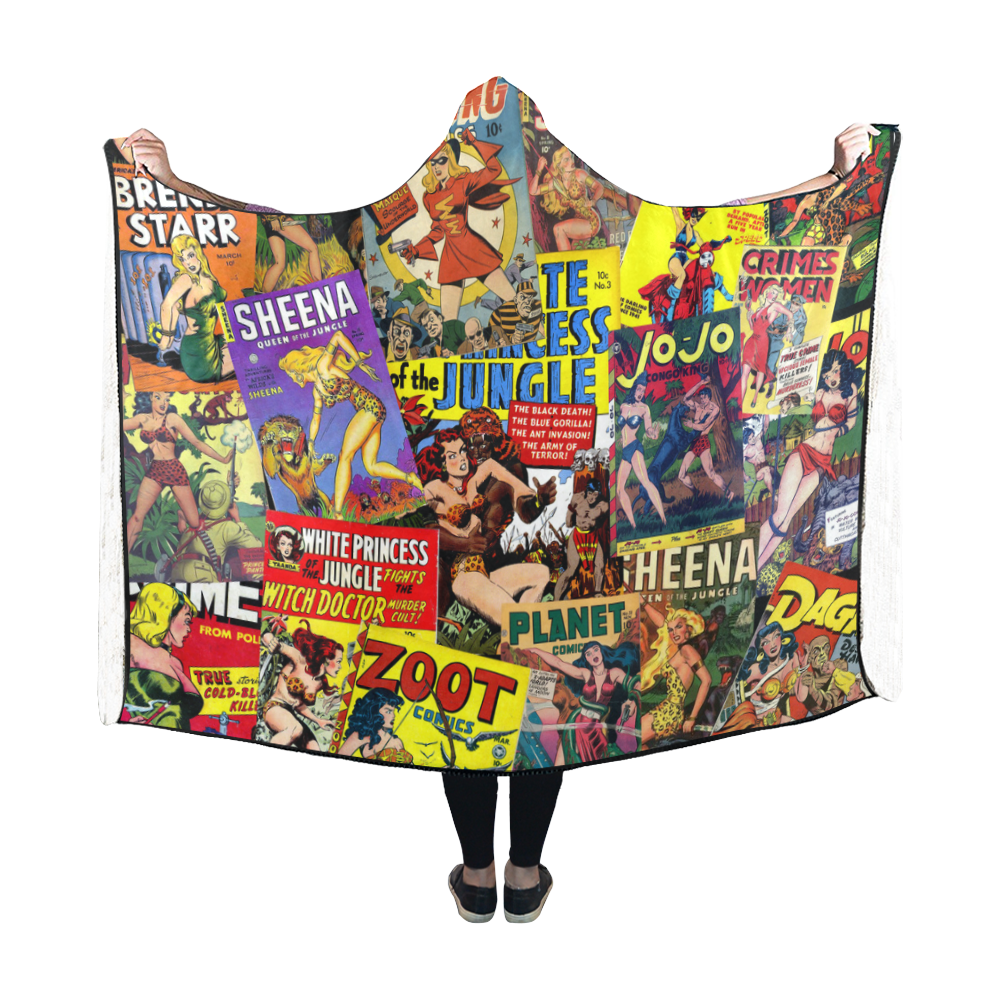 Vintage Comic Collage Hooded Blanket 60''x50''