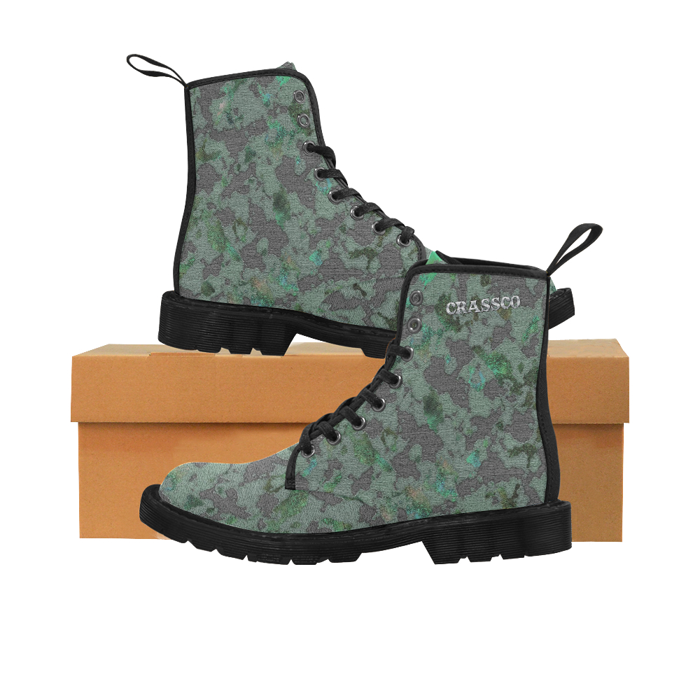 CAMOUFLAGE GREEN 4 WOMEN Martin Boots for Women (Black) (Model 1203H)