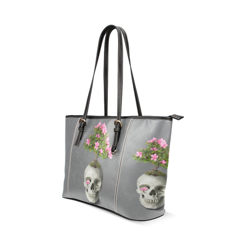 Bonsai Skull Leather Tote Bag/Small (Model 1640)
