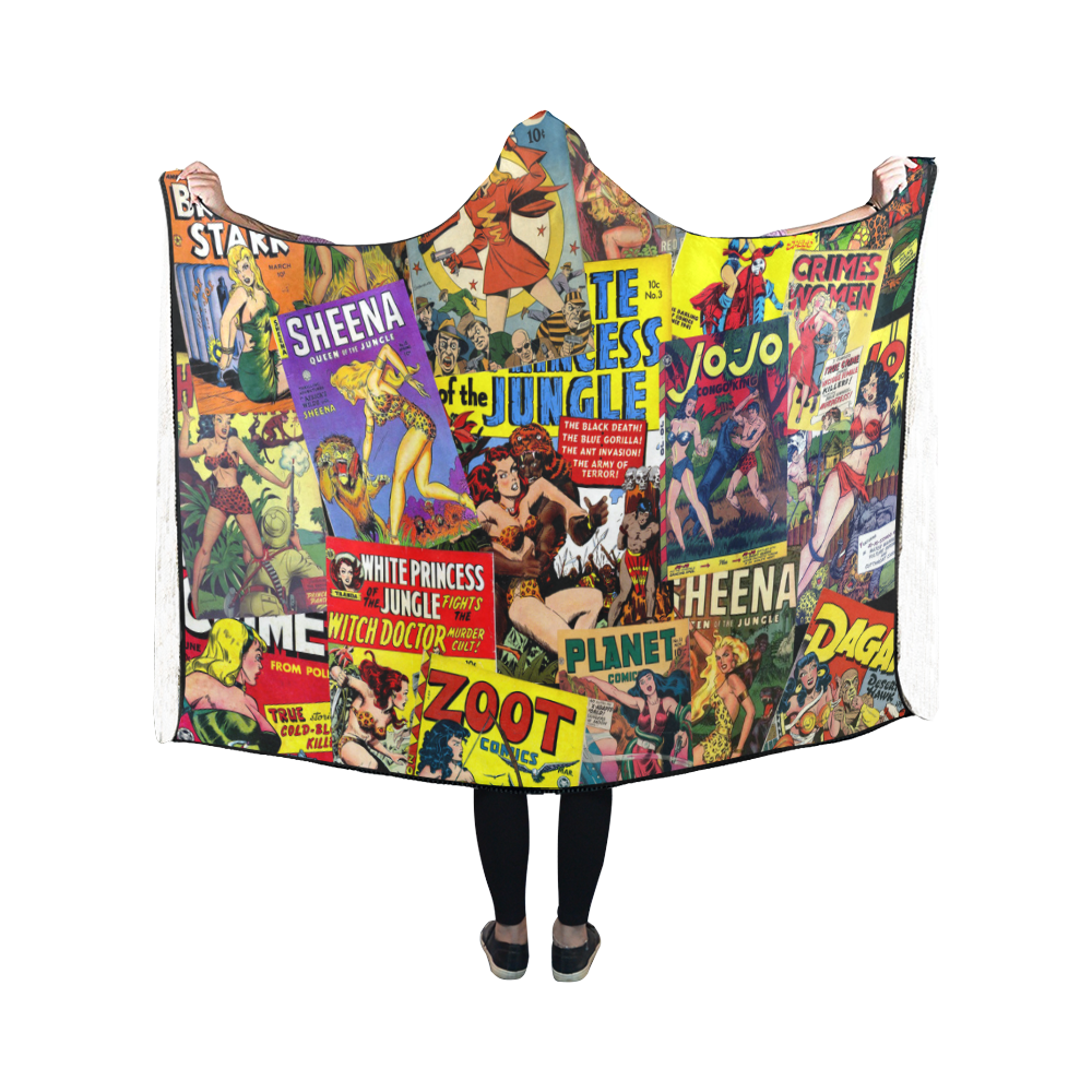 Vintage Comic Collage Hooded Blanket 50''x40''