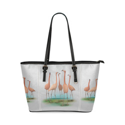 Flamingo Mingle, watercolor, birds Leather Tote Bag/Small (Model 1640)