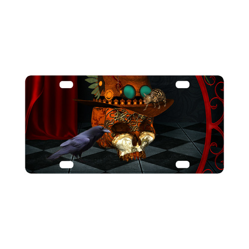 Steampunk skull with rat and hat Classic License Plate