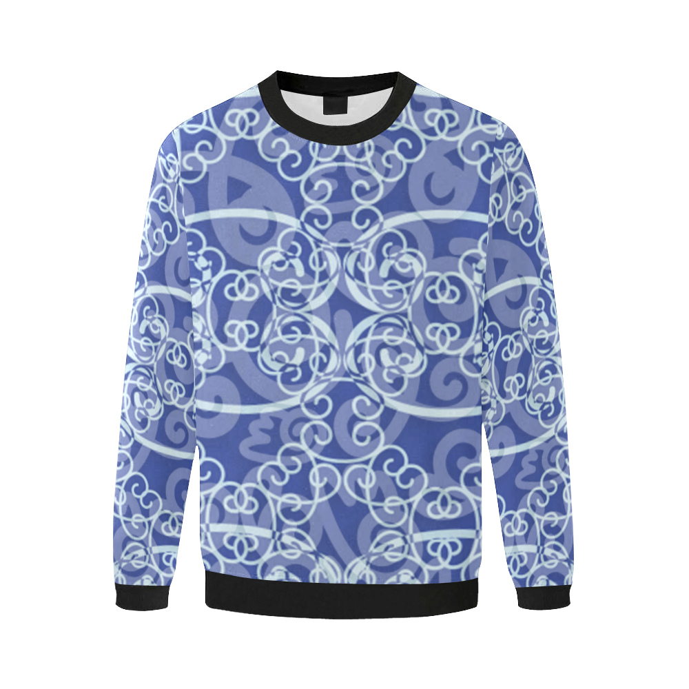 Blue-and-White-Swirl-Design-Sublimation-T-Shirt_pr Men's Oversized Fleece Crew Sweatshirt/Large Size(Model H18)