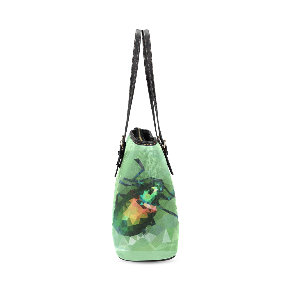 Pretty green bug, Low poly dogbane beetle Leather Tote Bag/Small (Model 1640)