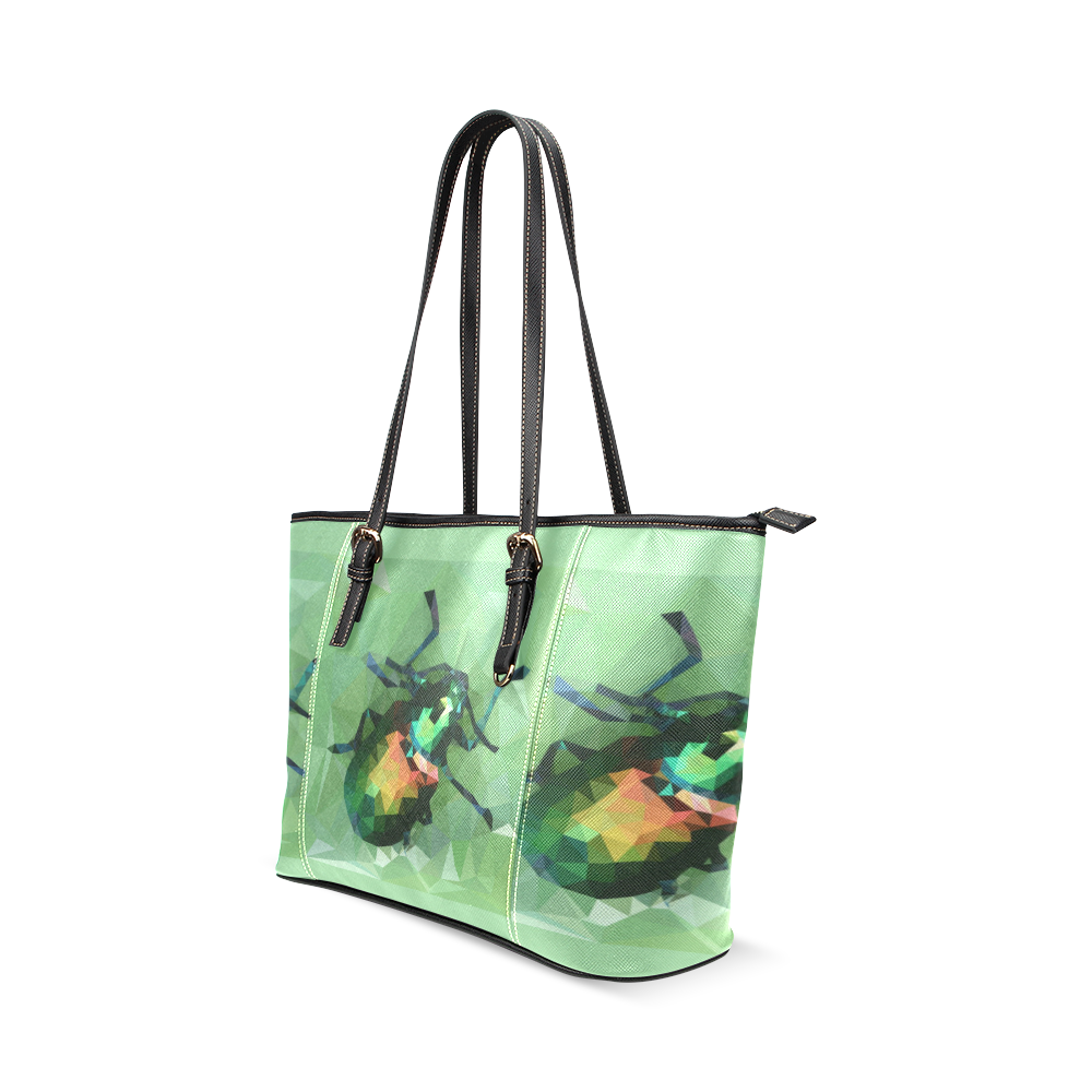 Pretty green bug, Low poly dogbane beetle Leather Tote Bag/Small (Model 1640)