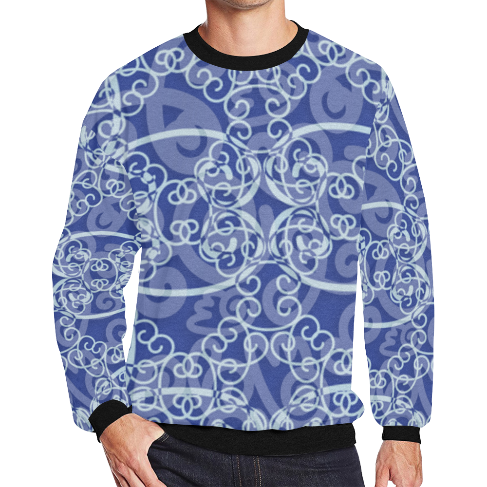 Blue-and-White-Swirl-Design-Sublimation-T-Shirt_pr Men's Oversized Fleece Crew Sweatshirt/Large Size(Model H18)