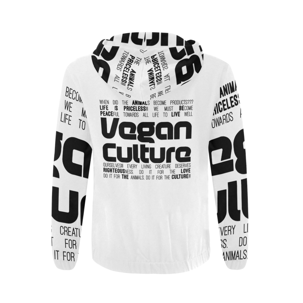 VC_Vegan_Culture_White_Get_Up All Over Print Full Zip Hoodie for Men/Large Size (Model H14)