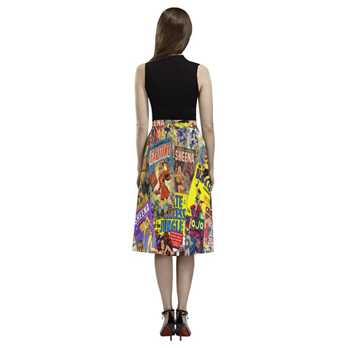 Vintage Comic Collage Aoede Crepe Skirt (Model D16)