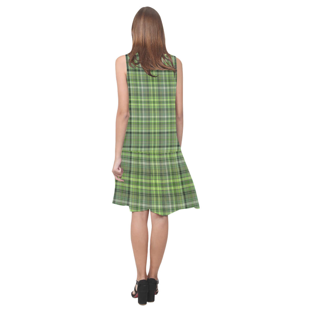 Shades of Green Plaid Sleeveless Splicing Shift Dress(Model D17)