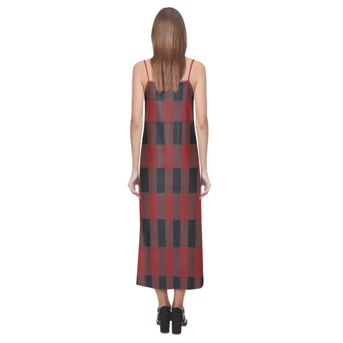 Red Black Plaid V-Neck Open Fork Long Dress(Model D18)