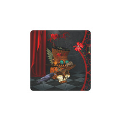 Steampunk skull with rat and hat Square Coaster