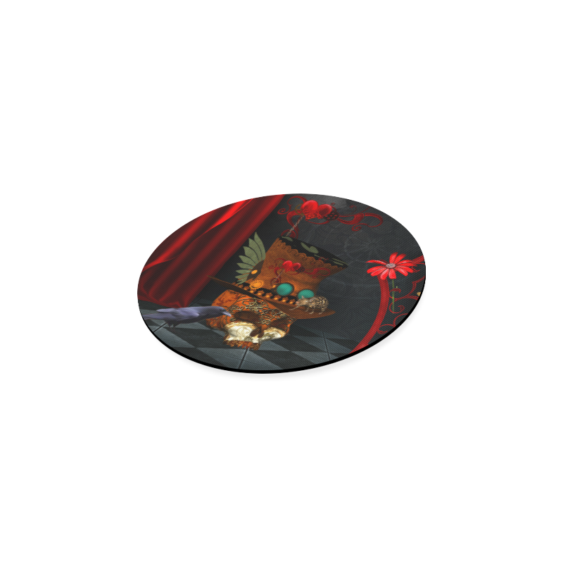 Steampunk skull with rat and hat Round Coaster