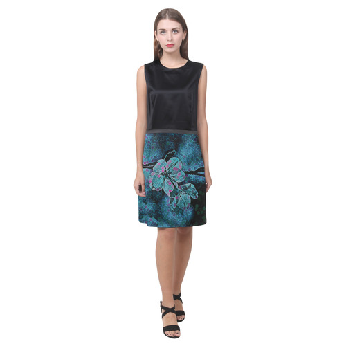 BLUE FLOWERS AND BLACK Eos Women's Sleeveless Dress (Model D01)