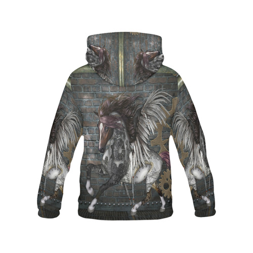 Steampunk, awesome steampunk horse with wings All Over Print Hoodie for Women (USA Size) (Model H13)