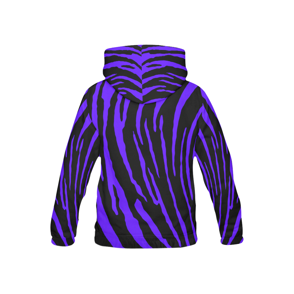 Blue Tiger Stripes All Over Print Hoodie for Kid (USA Size) (Model H13)