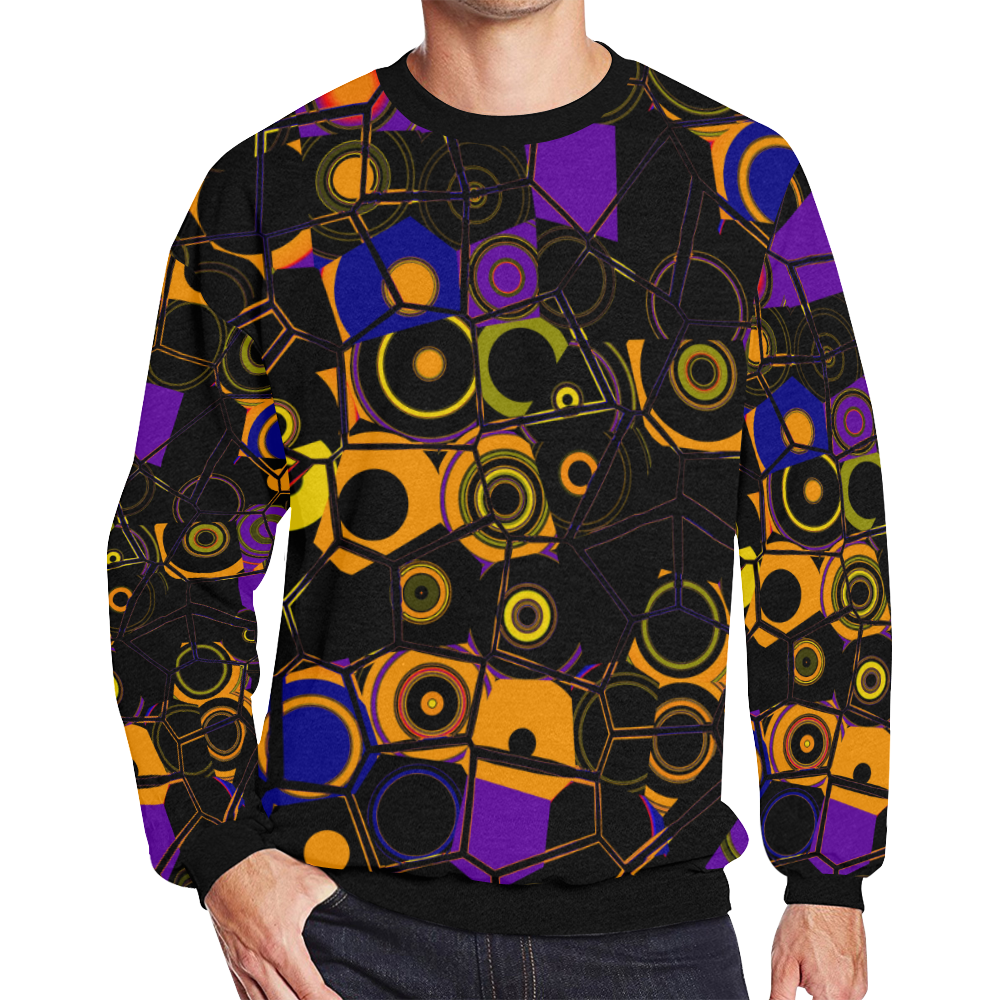 Black Modern Art Geometric Men's Oversized Fleece Crew Sweatshirt (Model H18)