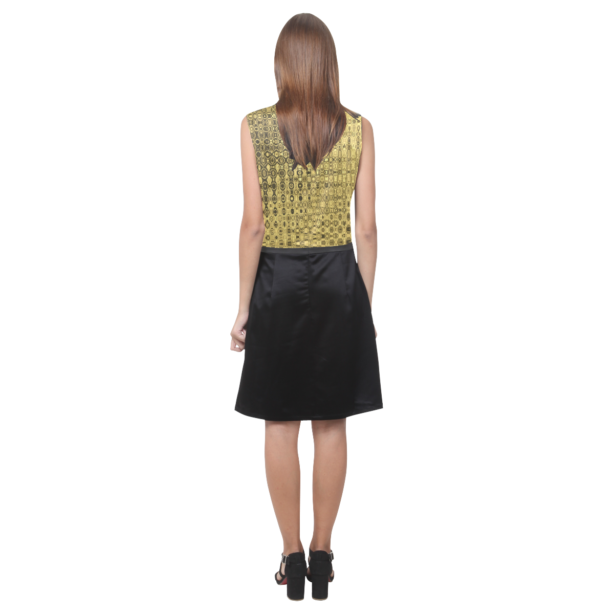 BUSINESS GOLD OPTIC TEXTURE Eos Women's Sleeveless Dress (Model D01)