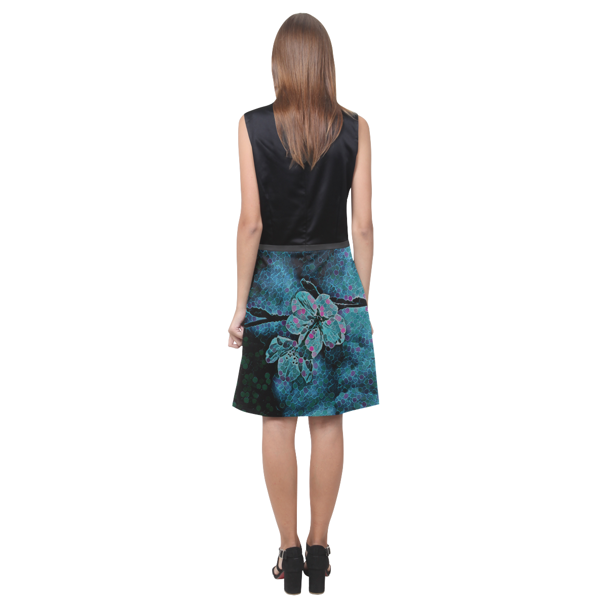 BLUE FLOWERS AND BLACK Eos Women's Sleeveless Dress (Model D01)