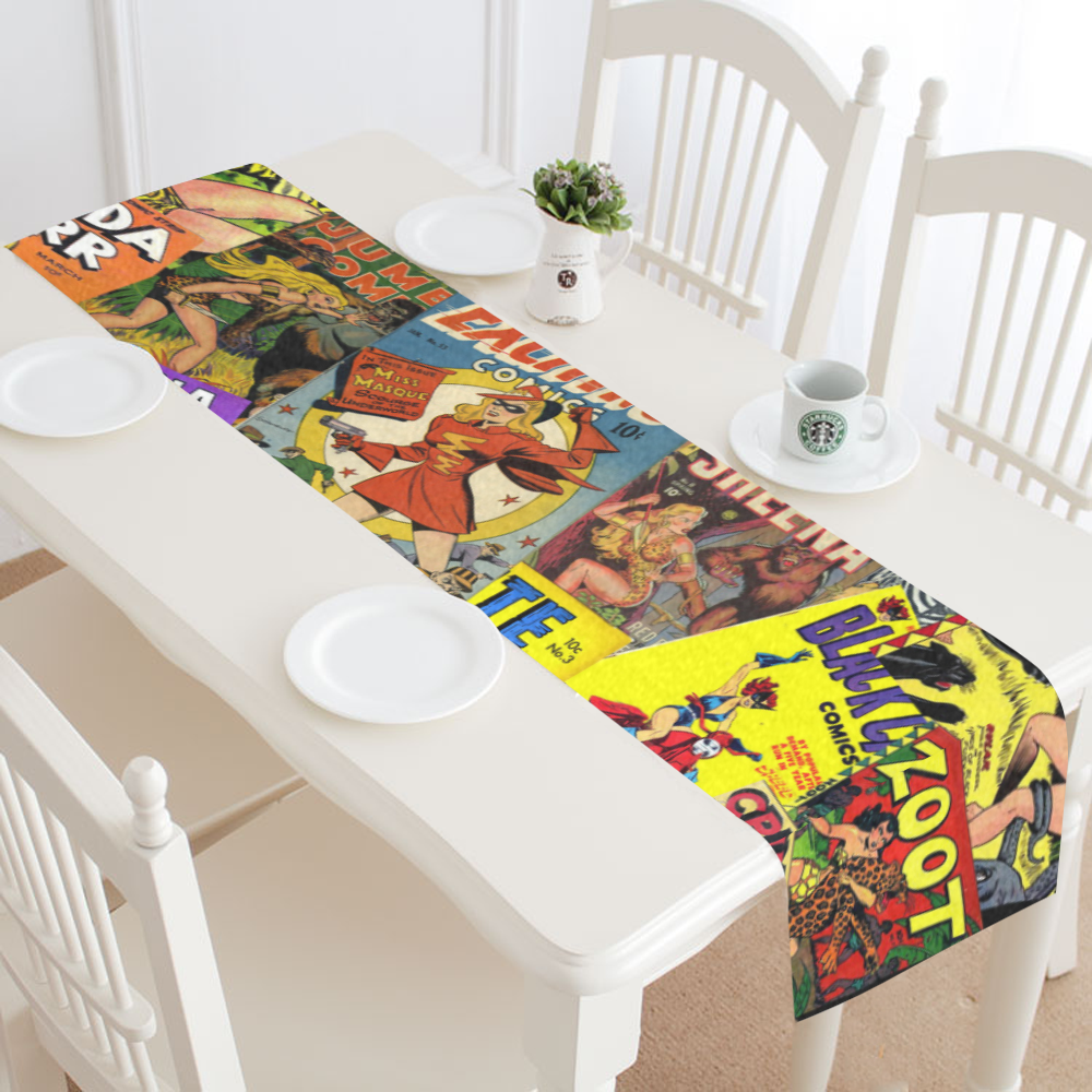 Vintage Comic Collage Table Runner 16x72 inch