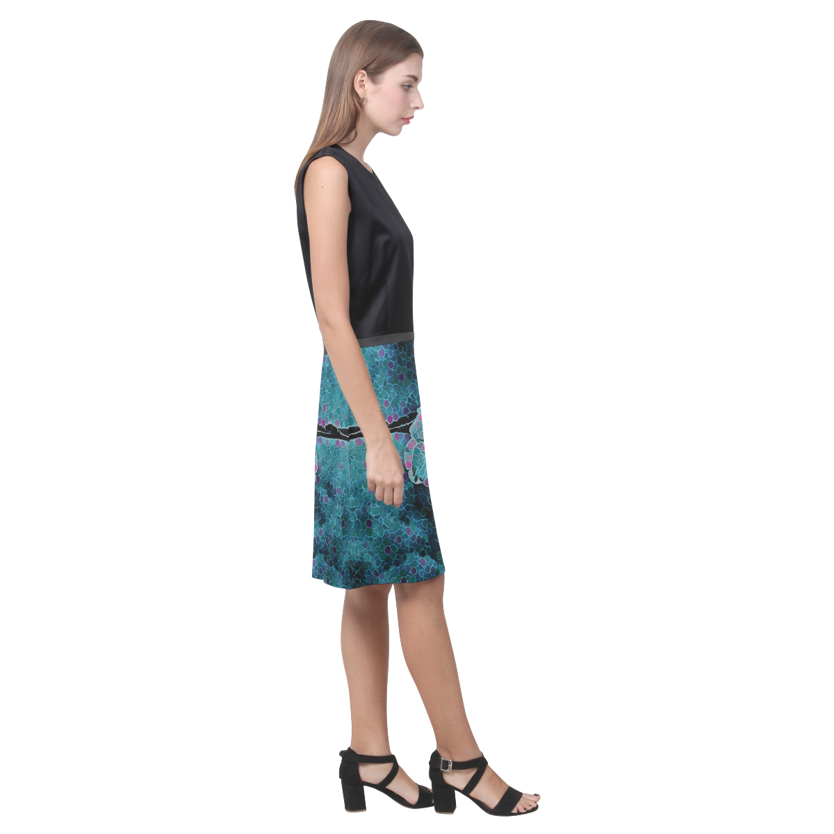 BLUE FLOWERS AND BLACK Eos Women's Sleeveless Dress (Model D01)