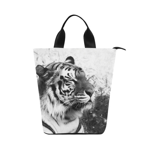 Bengal Tiger in Black and White Nylon Lunch Tote Bag (Model 1670)