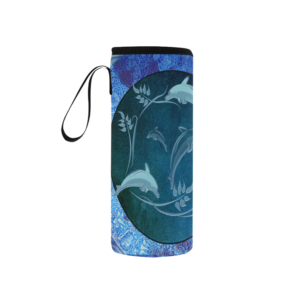 Dolphin with floral elelements Neoprene Water Bottle Pouch/Small