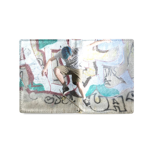 Mens Leather Credit Card Wallet Skateboarder Graffiti Wall Men's Leather Wallet (Model 1612)