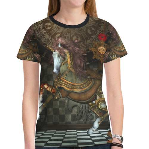 Steampunk, wonderful steampunk horse New All Over Print T-shirt for Women (Model T45)