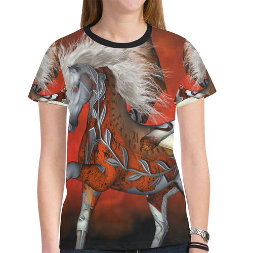 Awesome steampunk horse with wings New All Over Print T-shirt for Women (Model T45)