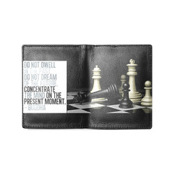 Mens Leather Credit Card Chess Game Buddha Quote Men's Leather Wallet (Model 1612)