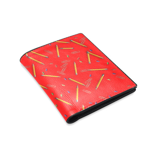 Mens Leather Credit Card Wallet Red Yellow Pencils Men's Leather Wallet (Model 1612)