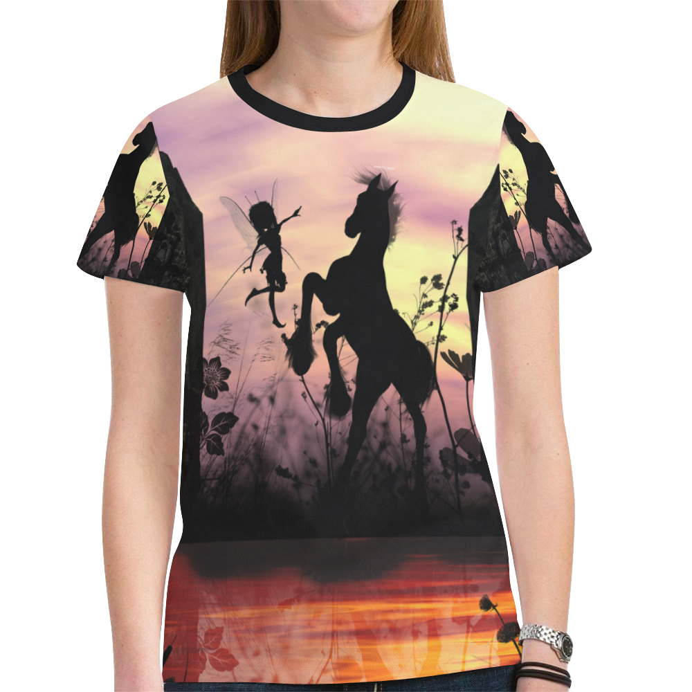 Wonderful fairy with foal in the sunset New All Over Print T-shirt for Women (Model T45)