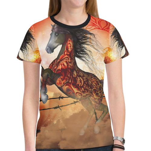 Awesome creepy horse with skulls New All Over Print T-shirt for Women (Model T45)