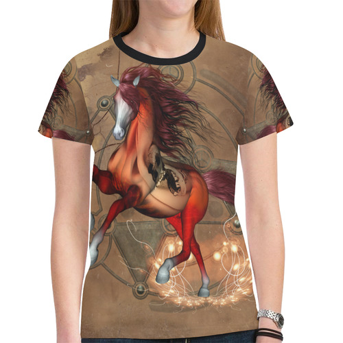 Wonderful horse with skull, red colors New All Over Print T-shirt for Women (Model T45)